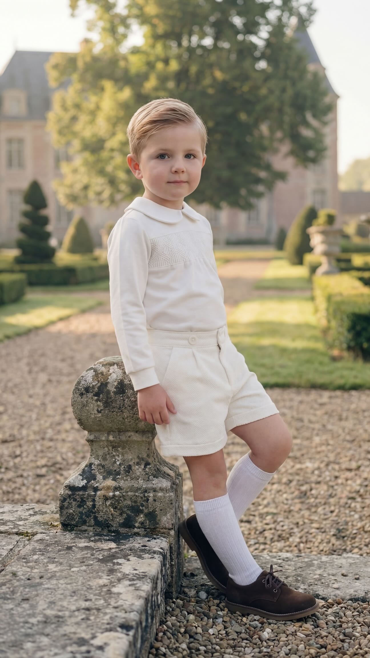 Hugo in the Lucien smocked shirt paired with the Lucien chevron shorts.

Rooted in European tradition - a soft peter pan collar,
and smocking across the chest.

Thoughtfully made, and worth the wait.

Now in stock