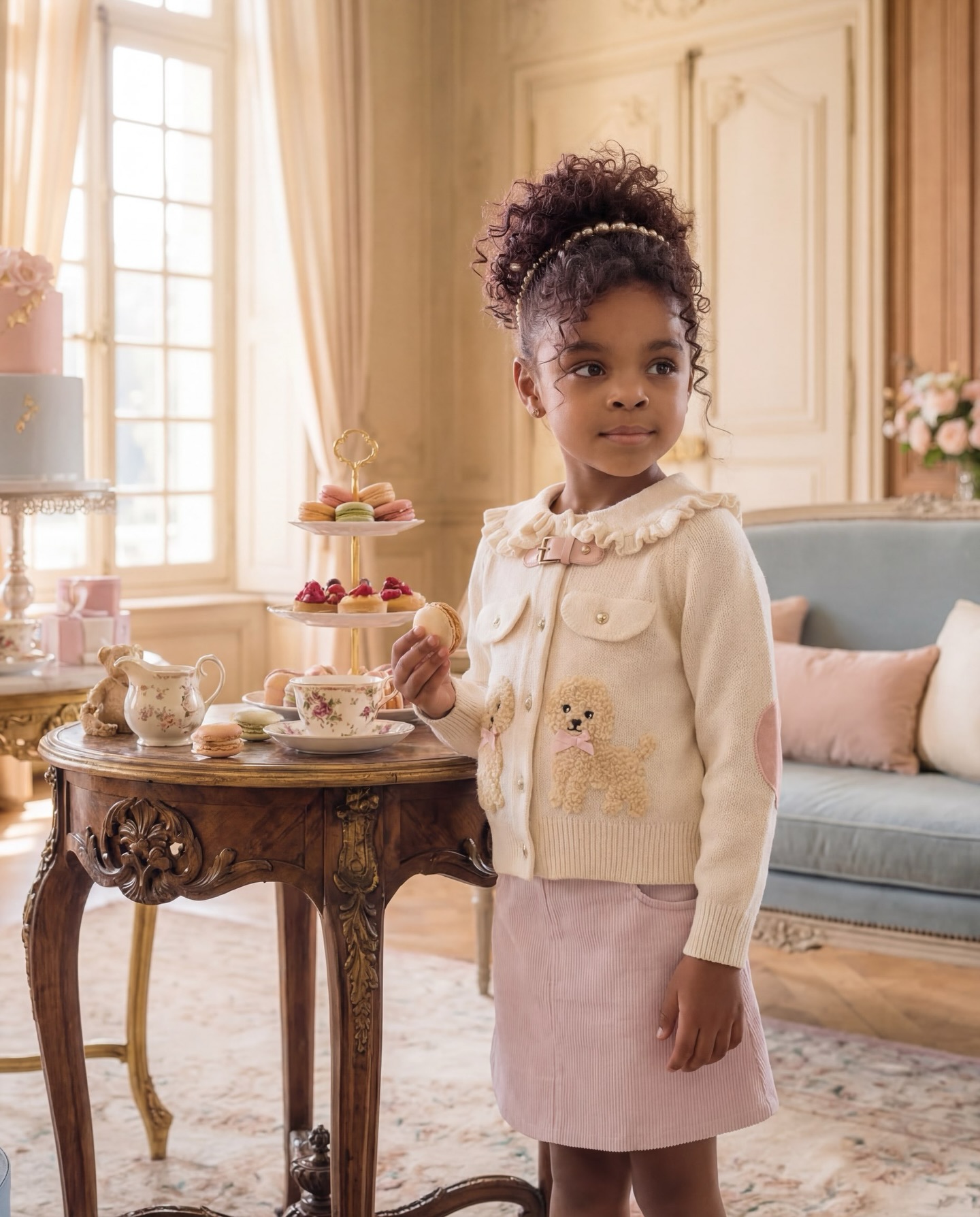 The Chérie cardigan, paired with the Sylvie skirt.

Soft ivory cotton, finished with raised poodle appliqués and delicate bow details - set against a clean lavender tweed silhouette.

Easy enough for everyday, but special enough for the moments you’ll want to remember.

For spring outings, afternoons out, and everything in between.

Now available.